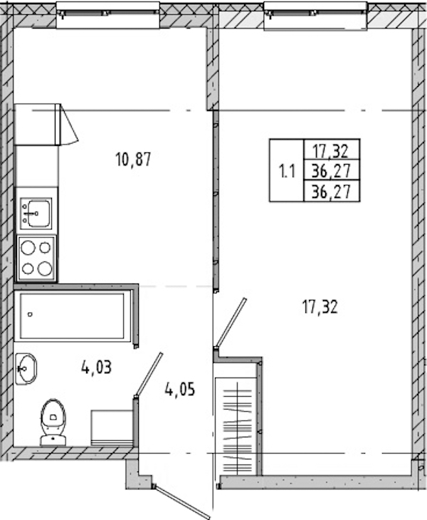 1-комнатная квартира 35.16 м², 1/21 эт., ЖК «Новые горизонты 2»